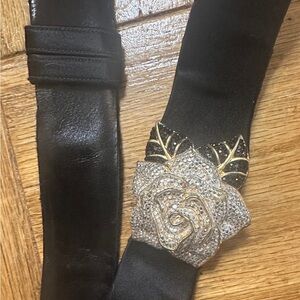 Black Belt with Swarovski Crystal Rose Buckle